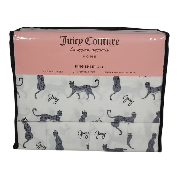 Juicy Couture King Sheet Set With Leopard Print & 4 King Pillowcases Polyester - Picture 8 of 8